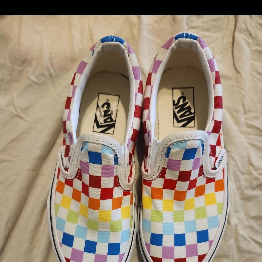 Vans Kids Checkerboard Slip-On Sneakers in Rainbow Colors